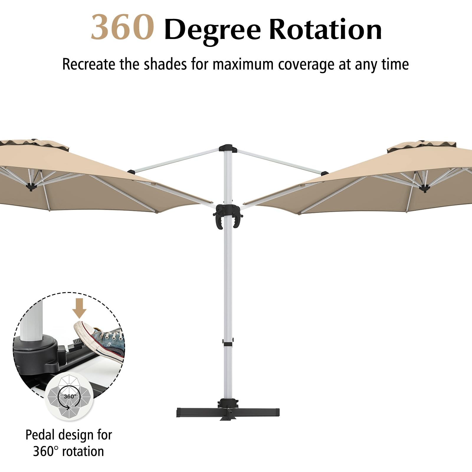 KOMFOTTEU Parasol przeciwsłoneczny o średnicy 400 cm, obracany o 360°, regulowany kąt nachylenia i korbą, z ochroną przed promieniowaniem UV, do ogrodu, na taras, basen
