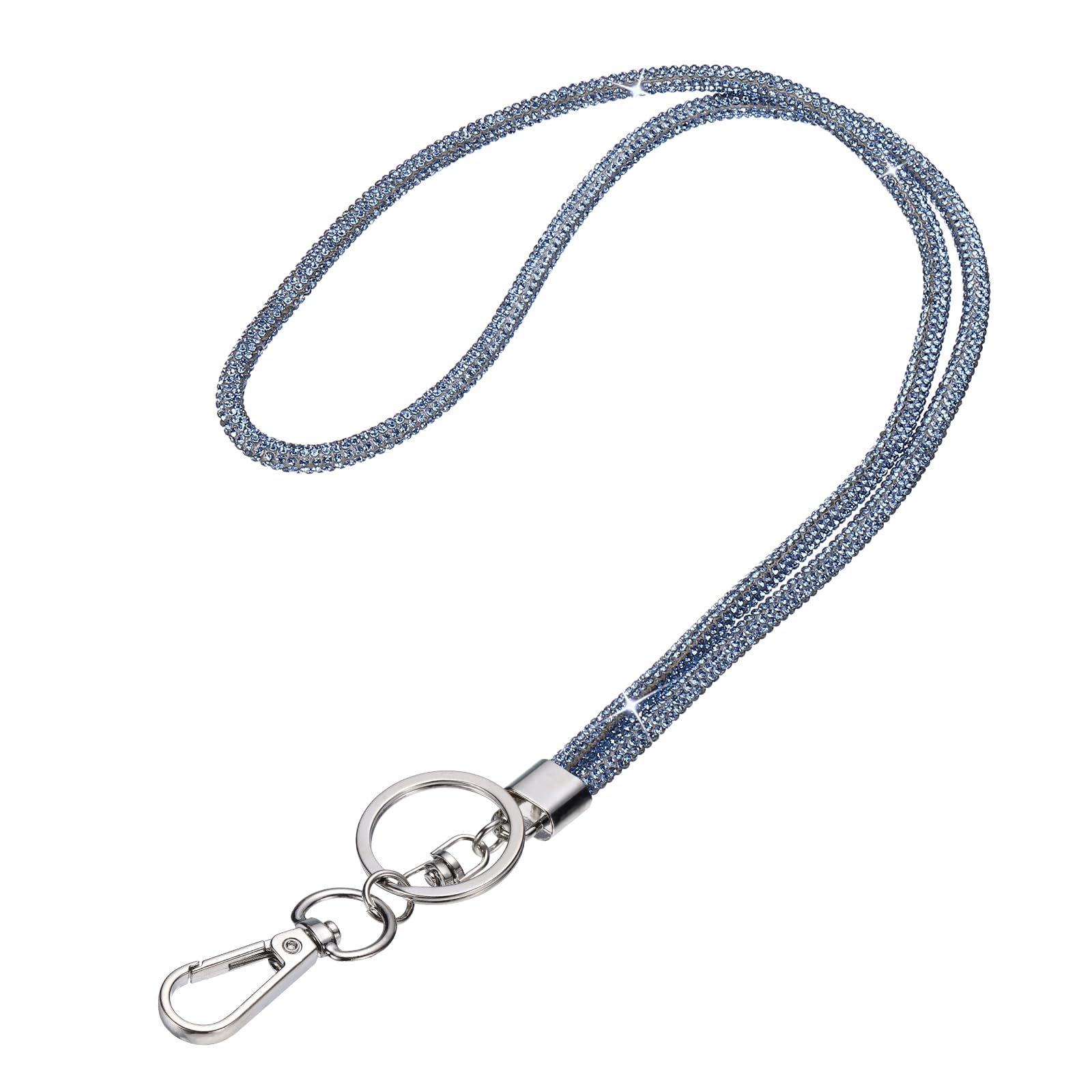 PATIKIL Bling Lanyard, 19"/48cm Rhinestone Crystal Lanyard Chain Diamond Neck Strap Keychain with Metal Clasp & Keyring for Office ID Card Badge Keys Women, Sky Blue