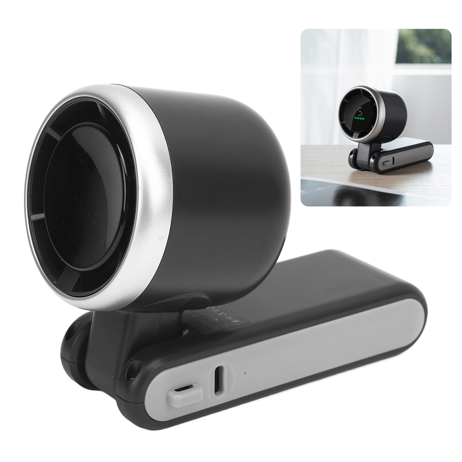 Annadue Vel a Turbo Portatile Portatile, Ventola Portatile Pieghevole a 5 Marcia, Dispositivo di Raffreddamento Portatile Ricaricabile con Display Digitale per Cordini per il Campeggio da (grigio