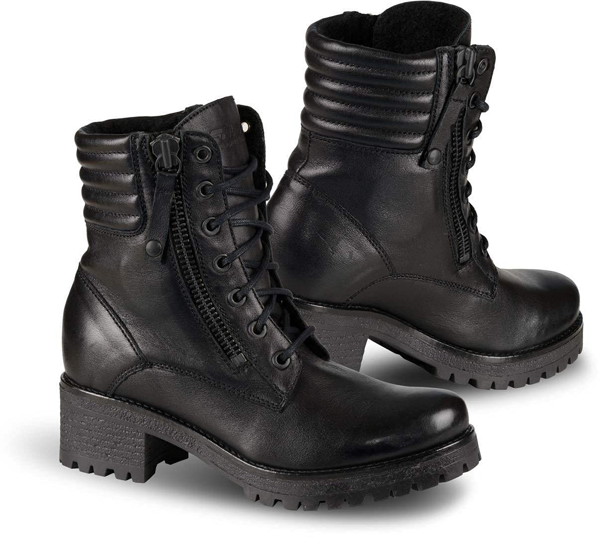Falco Misty wasserdichte Damen-Motorradstiefel aus Leder mit Absatz – Schwarz