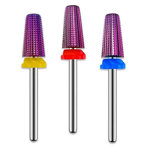 Juego de 3 brocas de carburo 5 en 1 para uñas, uso de rotación bidireccional para zurdos y diestros, XF, F, M 332 pulgadas, brocas para uñas de gel
