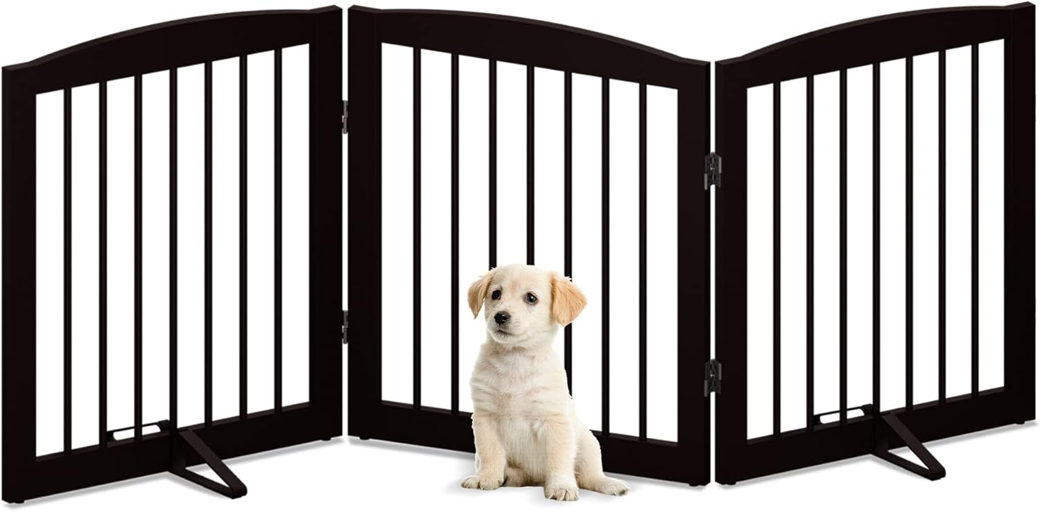 PUPETPO Freestanding Pet Gate, Foldable Wooden Dog Gate
