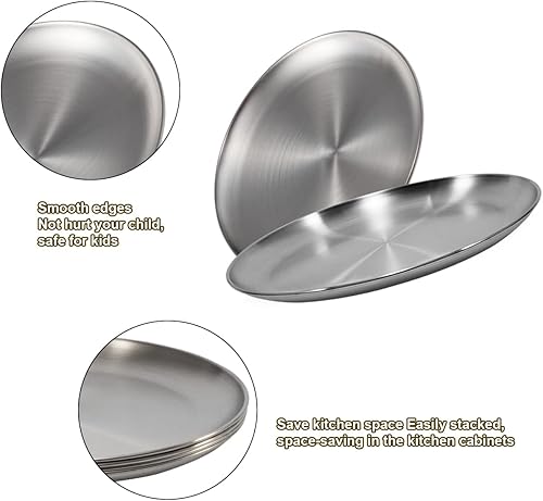 Miniatura 2 de Sumerflos Platos de cena de acero inoxidable 304 (188), platos redondos de ensalada de 10 pulgadas, plato de servir para kichten en casa, campamento