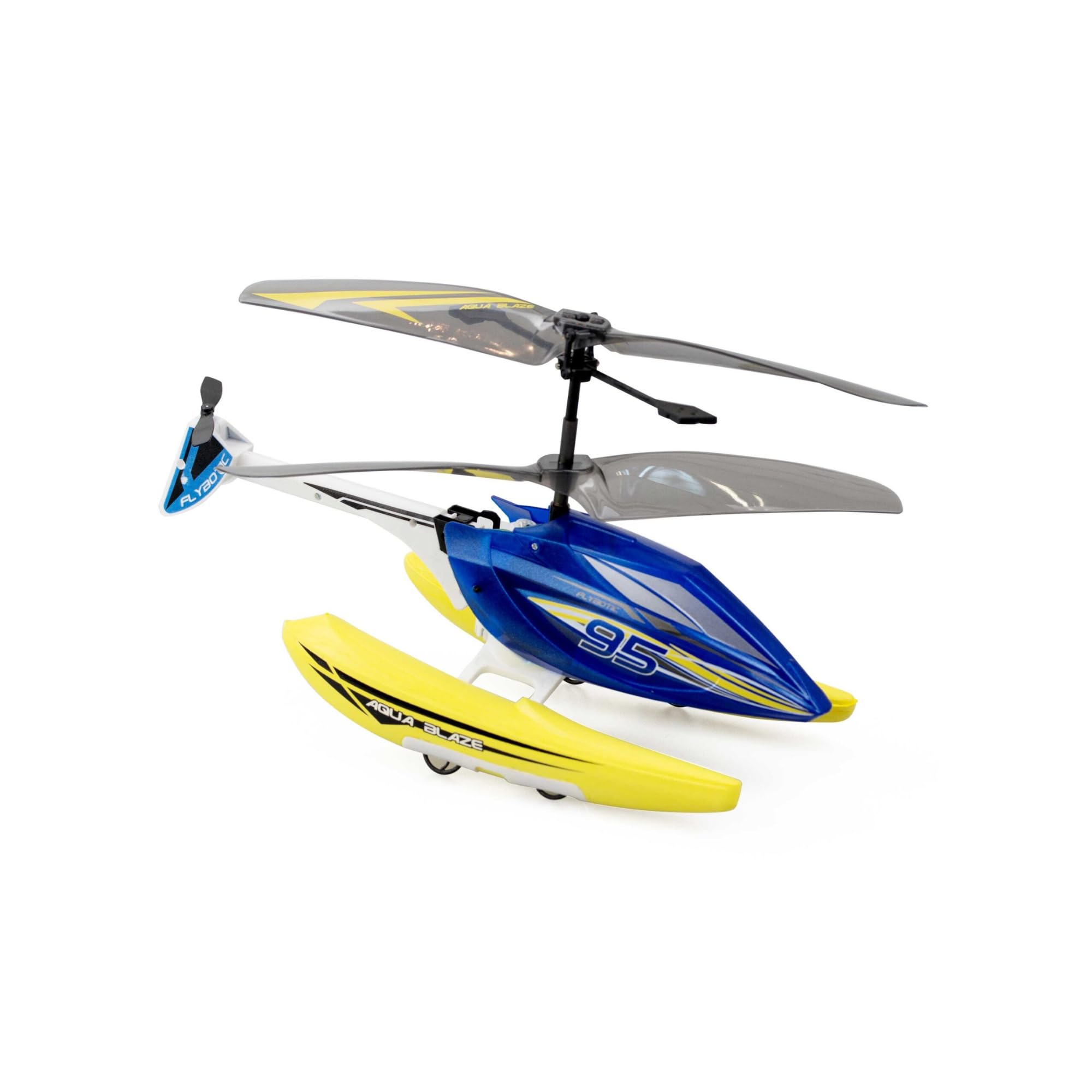 FLYBOTIC - Hélicoptère télécommandée Amphibie 3 en 1 Aqua Blaze - Pilotage Facile - Vole et Glisse sur l'Eau - Batterie Recharge Usb - Piles Télécommandes Non Inclues - Idée Cadeau Enfant Dès 8 Ans