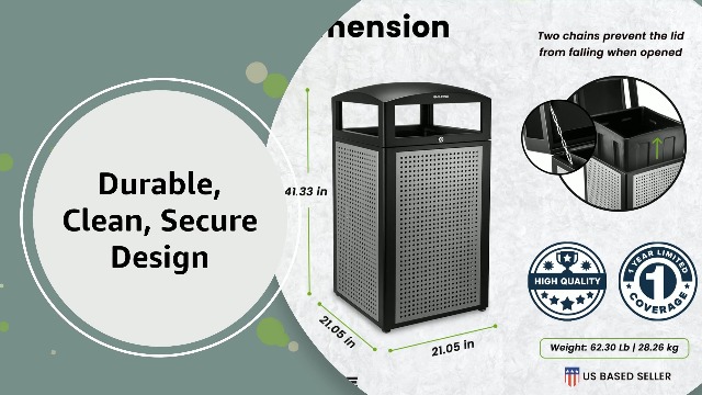 Image of Alpine 40-Gallon Outdoor Commercial Trash Can with Locking Lid - Heavy-Duty Weather-Resistant Metal Garbage Bin with Removable Liner for Parks, Restaurants & Public Spaces