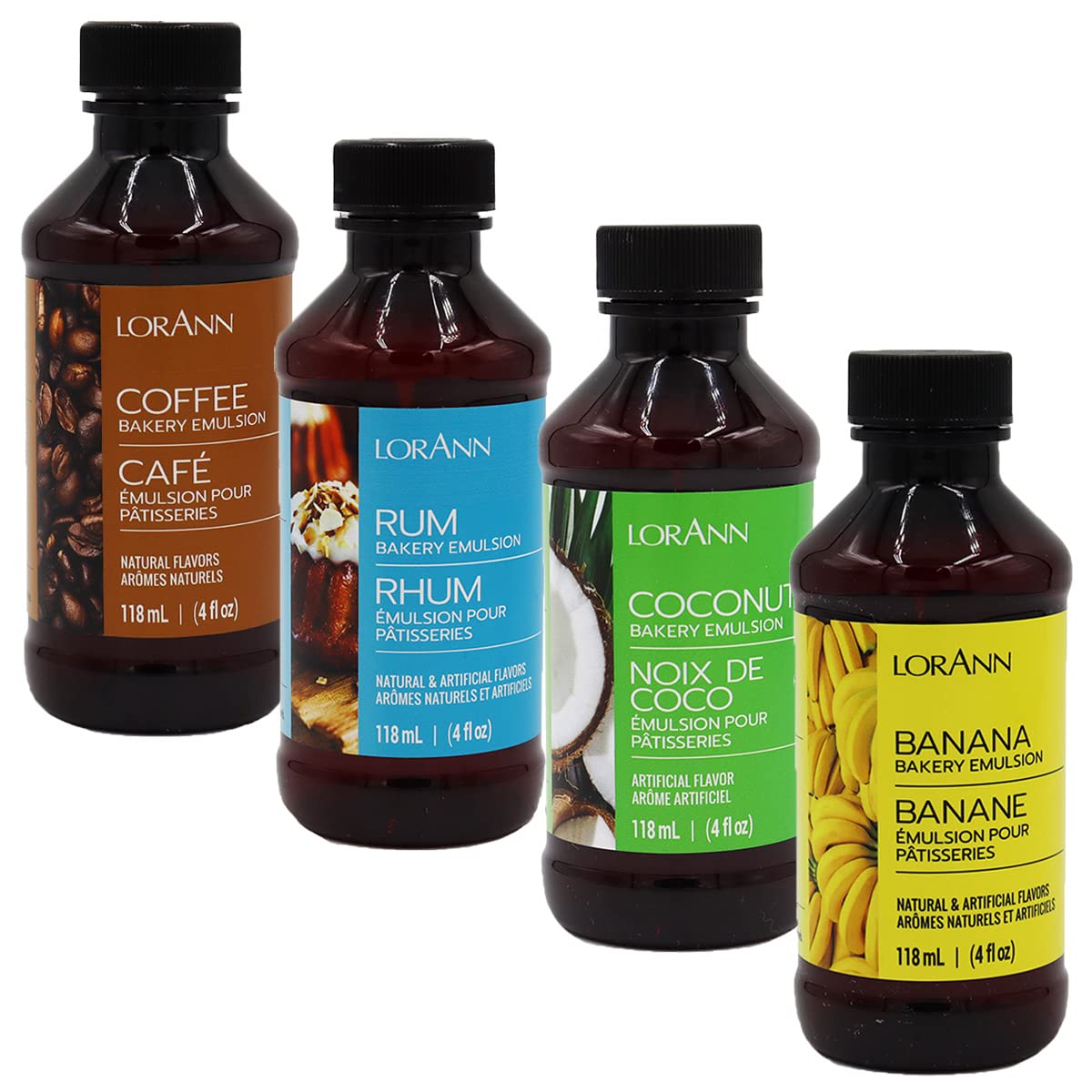 Coconut, Banana, Rum & Coffee Bakery Emulsion Bundle 4 Fluid Ounces Each