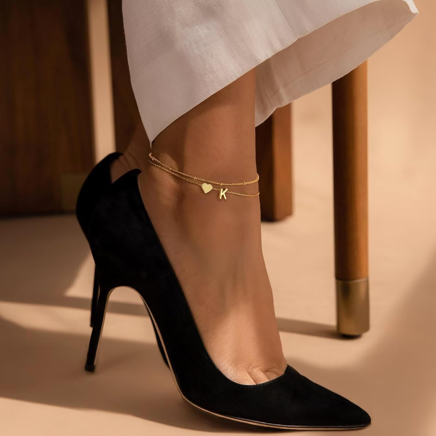 M MOOHAM Gold Initial Ankle Bracelets for Women - Layered Heart Letter A-Z Initial Dainty Gold Anklets for Women Waterproof, Womens Anklets Jewelry Birthday Gifts Jewelry - Image 3