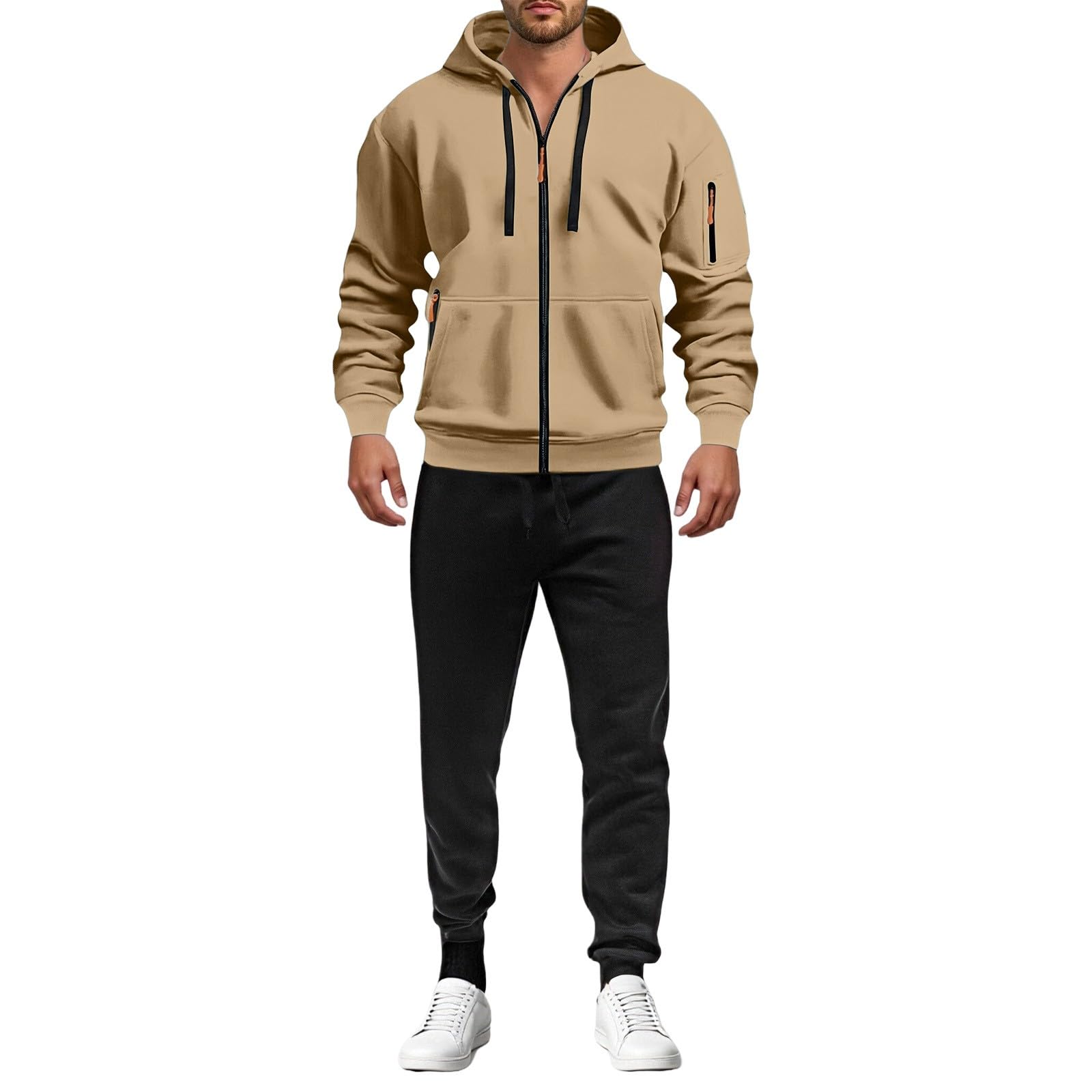 Tuta sportiva da uomo, 2 pezzi, giacca e pantaloni da jogging con cerniera