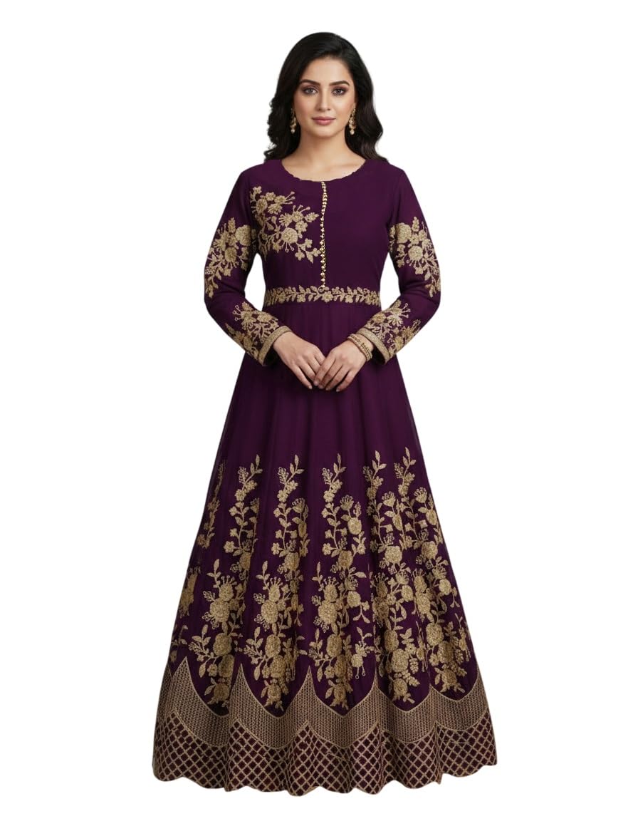 julee Women's Net Embroidered Semi-Stitched Gown Saransh Wine-Gem-picture-39