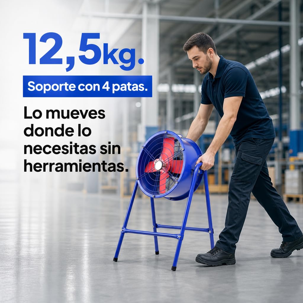 LUMIKING Ventilador de Pie Industrial con Soporte | 370 W con 4 Aspas Metálicas | Extractor de Aire Grande de 98 cm x 48 cm de diametro x 27 cm | Para Grandes Superficies (370 W)