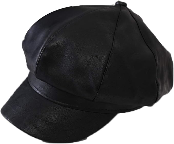 Woman Manmade Leather Newsboy Caps Solid Color Vintage Octagonal Hat