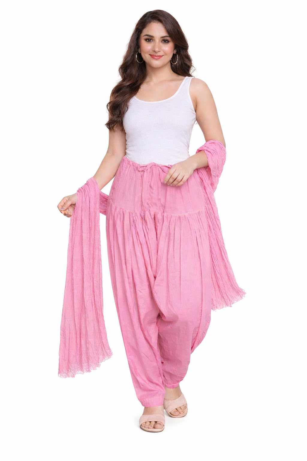 white tulips Women’s Cotton Semi Patiala Salwar with Dupatta | Free Size Adjustable Waist | Plain Punjabi Patiyala Pant | Comfortable Ethnic Wear | Multiple Colors-picture-33