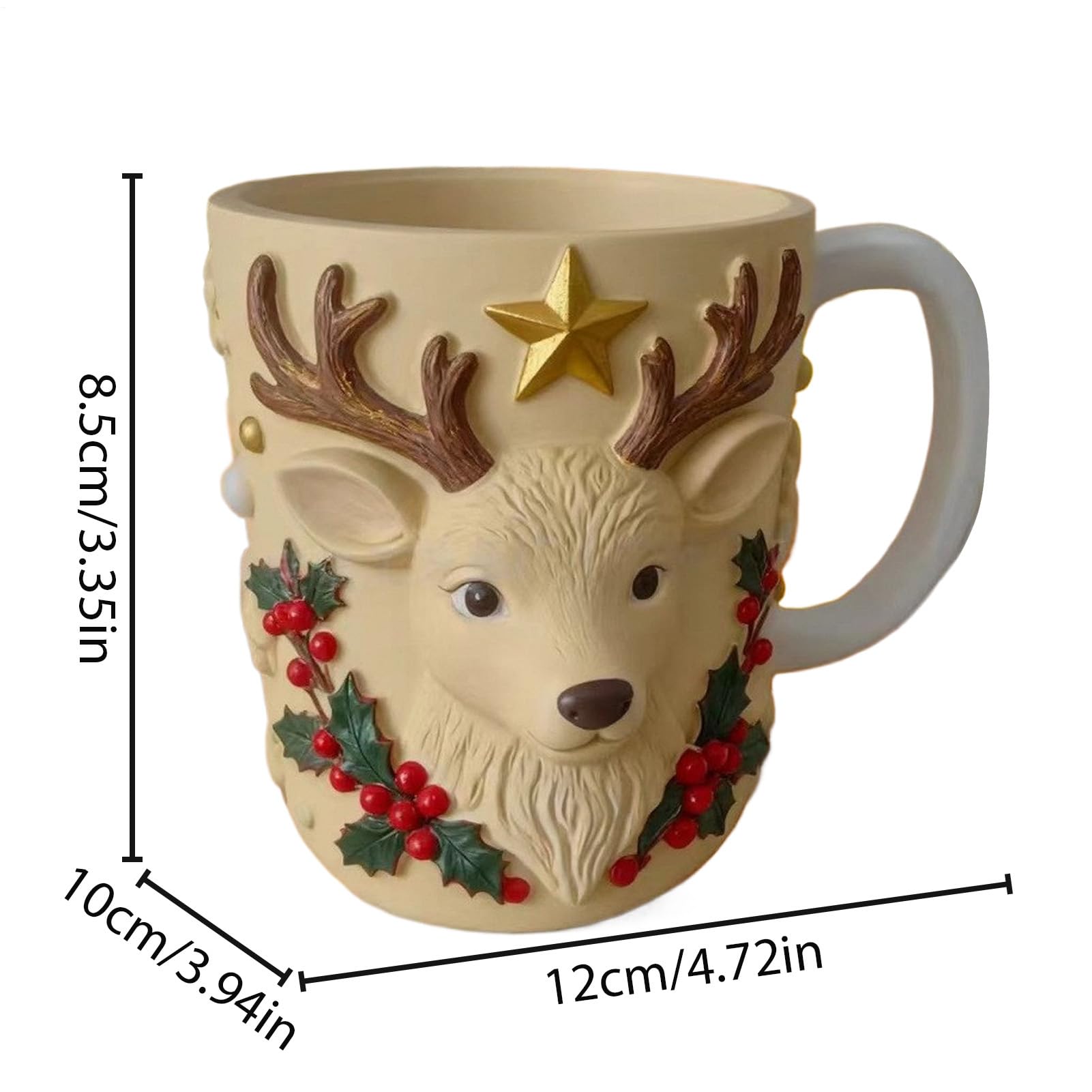 Weihnachtliche Kaffeetassen, 12 x 10 x 8,5 cm, lustige Tasse mit 3D-Festivalelementen, Keramikbecher für , Latte, Tee, Harzornamente für Zuhause, Tischplatten und Partydekoration, 4 Stück