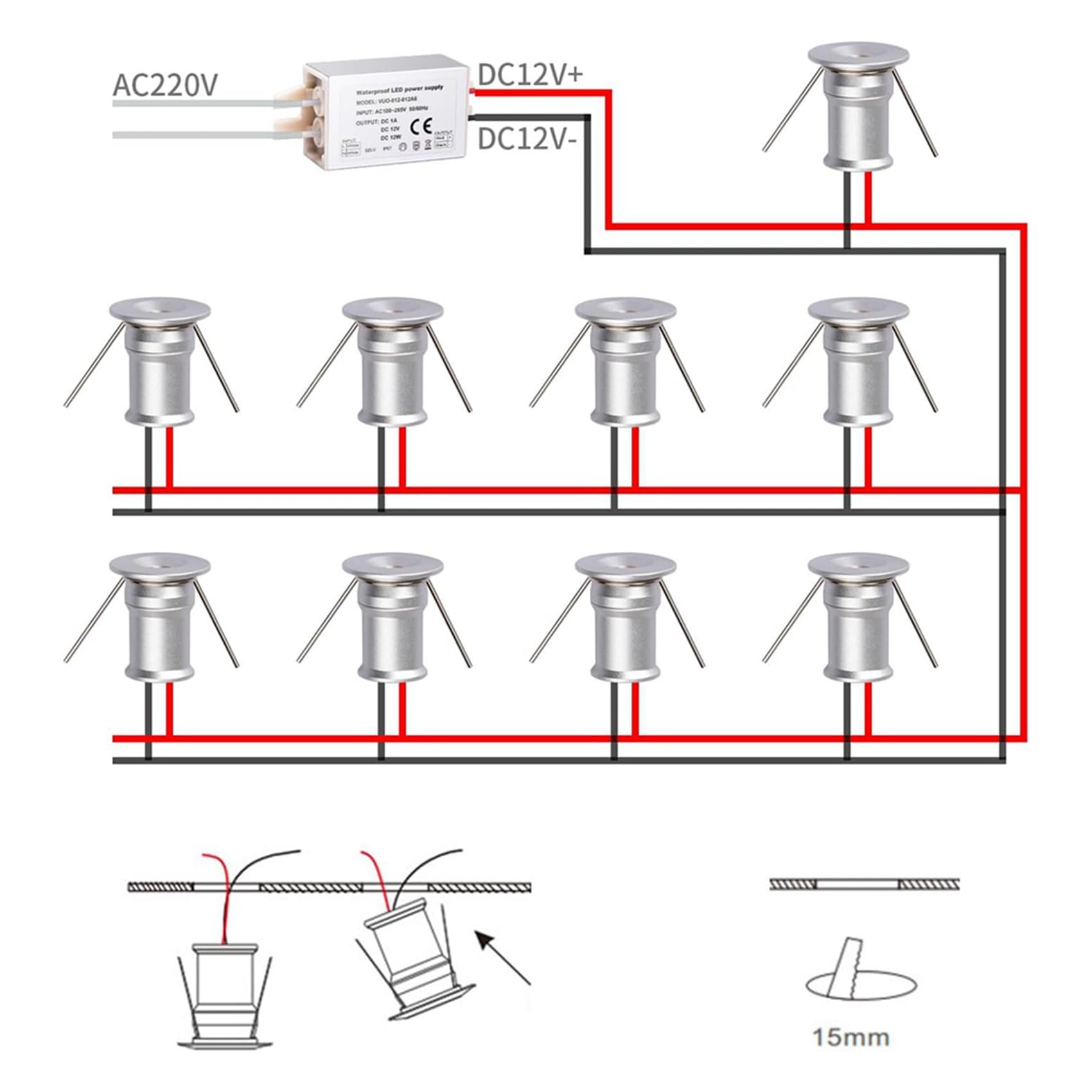 Downlight DC12V 1W 3000K srebrna powłoka, używana do oświetlenia szafy wewnętrznej, oświetlenia szafek, oświetlenia grafiki