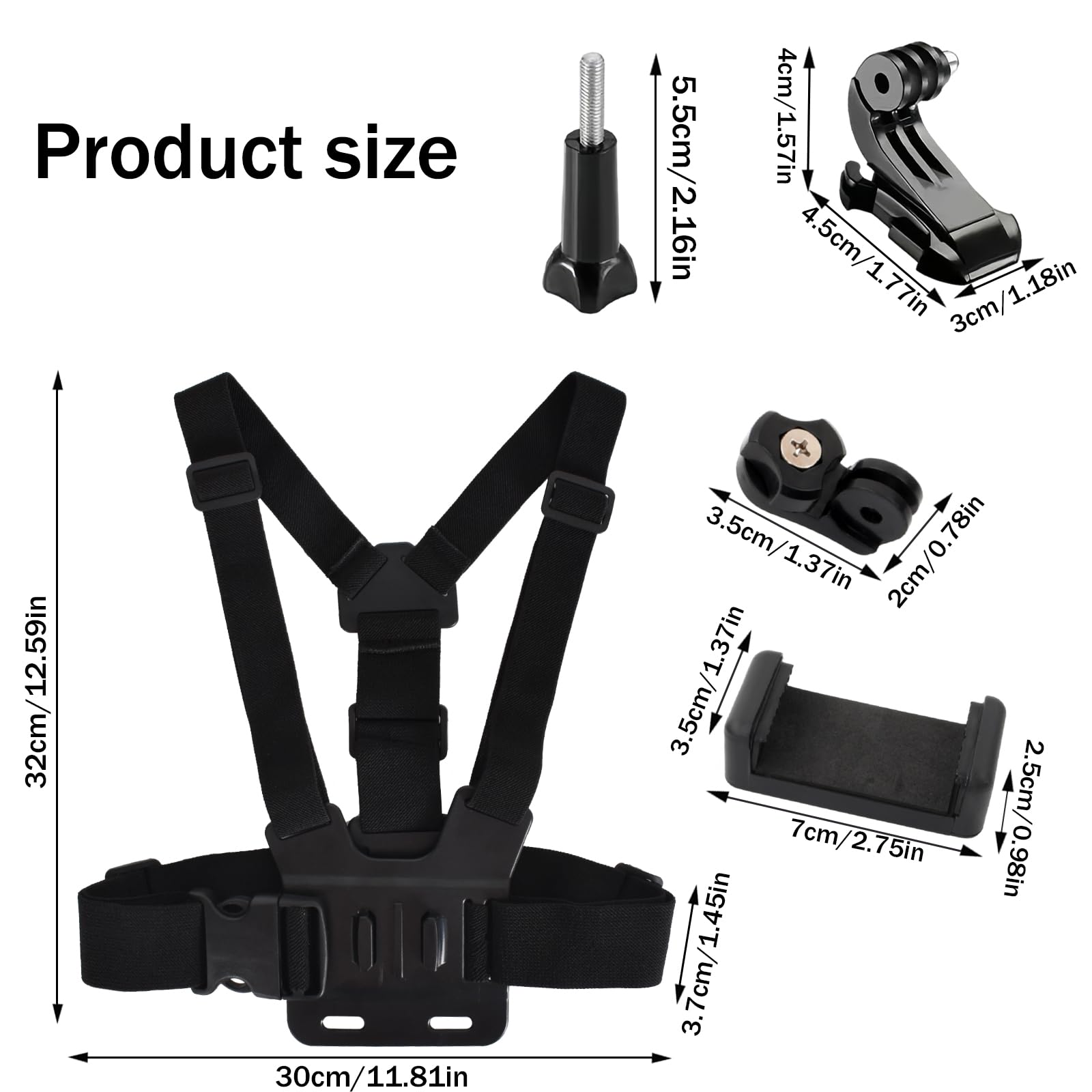 2 en 1 Soporte para Correa de Pecho para Cámara de Acción, Arnés de Pecho de Soporte para Teléfono Celular, Soporte de Pecho para Cámaras Deportivas, Correa de Arnés Ajustable para Teléfonos Móviles