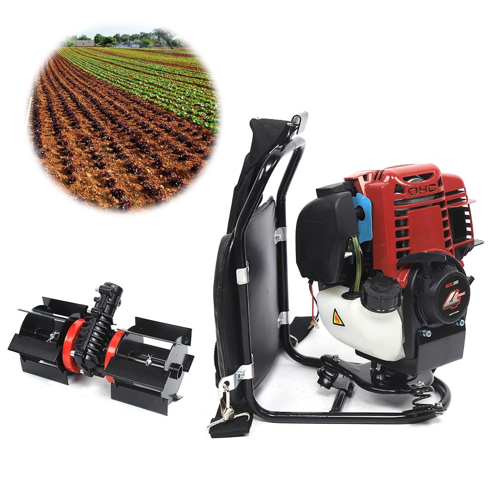 Mochila 3 en 1 de 4 tiempos, desbrozadora, desbrozadora de gasolina, desbrozadora para desmalezar, cosechar, limpiar y cavar tierras de cultivo, 1,0 kW (1,4 HP) 2800 rpm