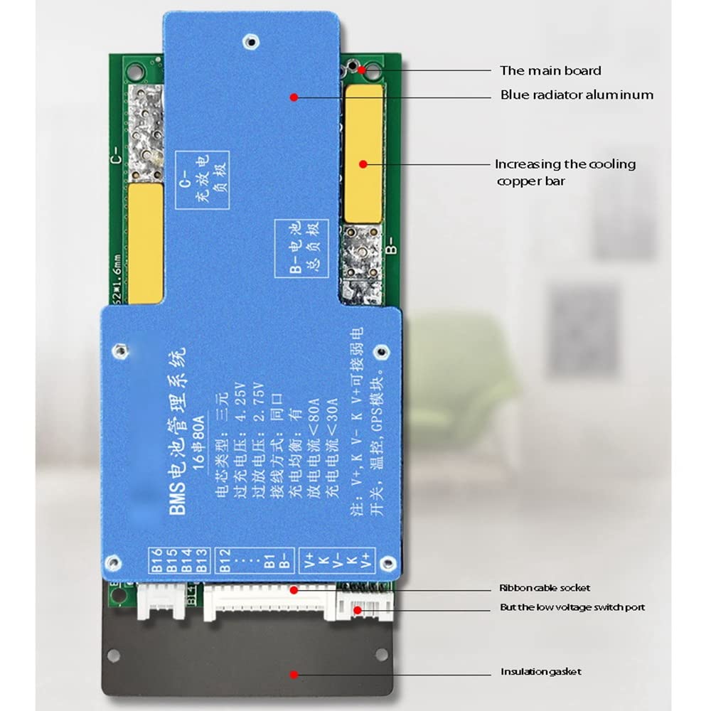 18650 Batterie BMS 16S 60A 60V - Batterie Port Commun Chargeur avec Protection de TempéRature pour Escooter