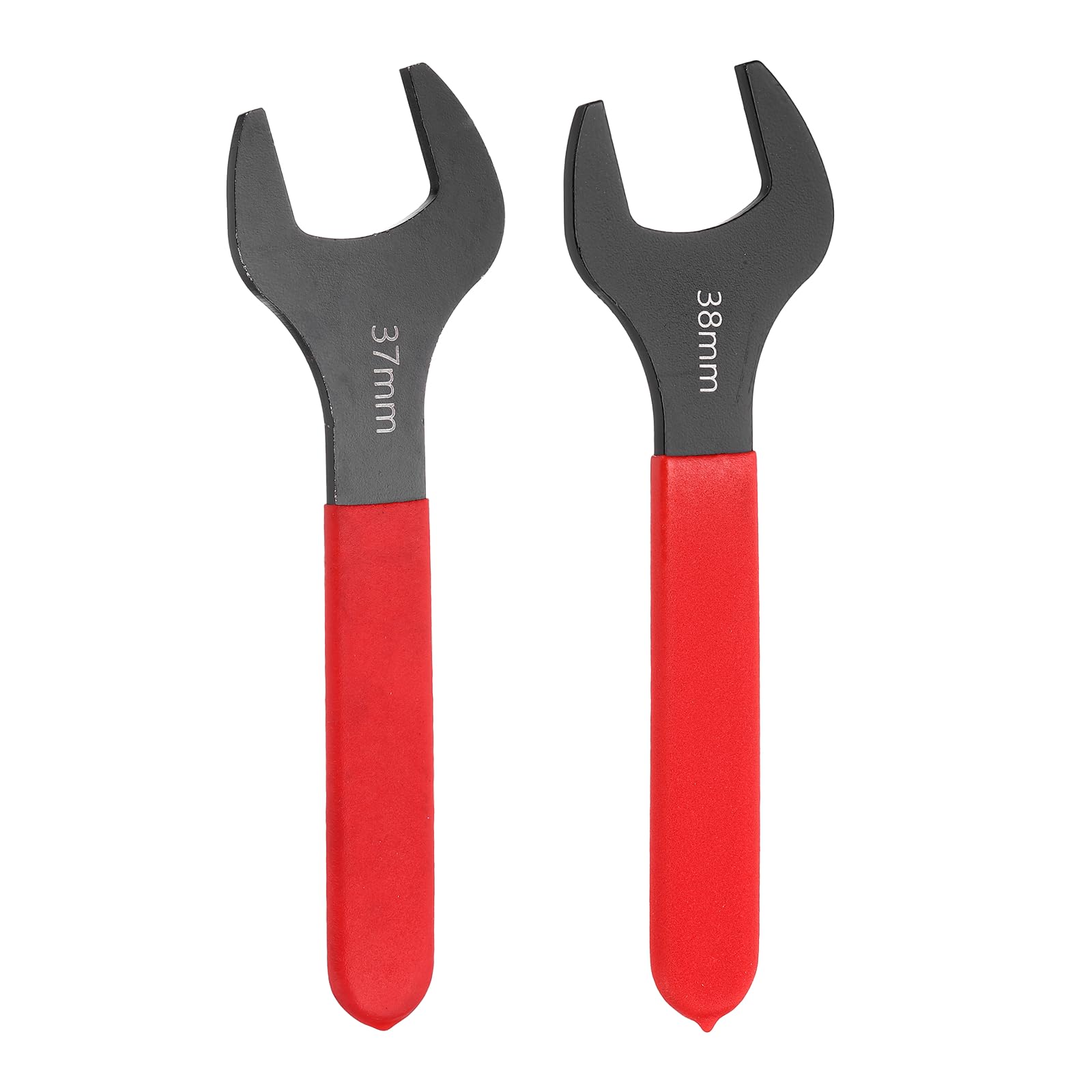 sourcing map 2Pcs Super Thin Single Open End Wrench 37mm/38mm Metric Carbon Steel Slim Wrench 15 Degree Angle Open Ended Ultra Thin Mechanic Spanner with Plastic Handle for Tight Space, Red