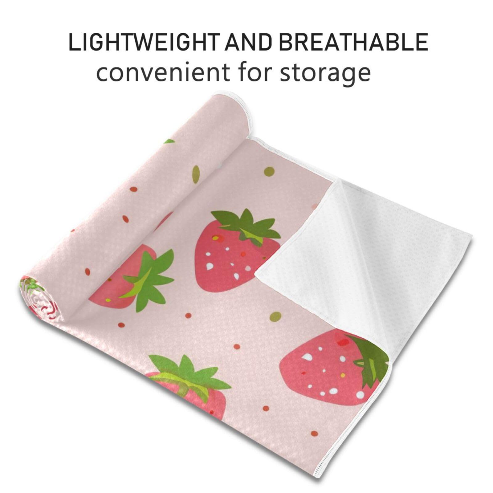Wassud Strawberry Pattern Yoga Towel Mat with Organizer Bag Sweat Absorbent Yoga Mat Towel Non Slip for Hot Yoga Pilate Fitness 27