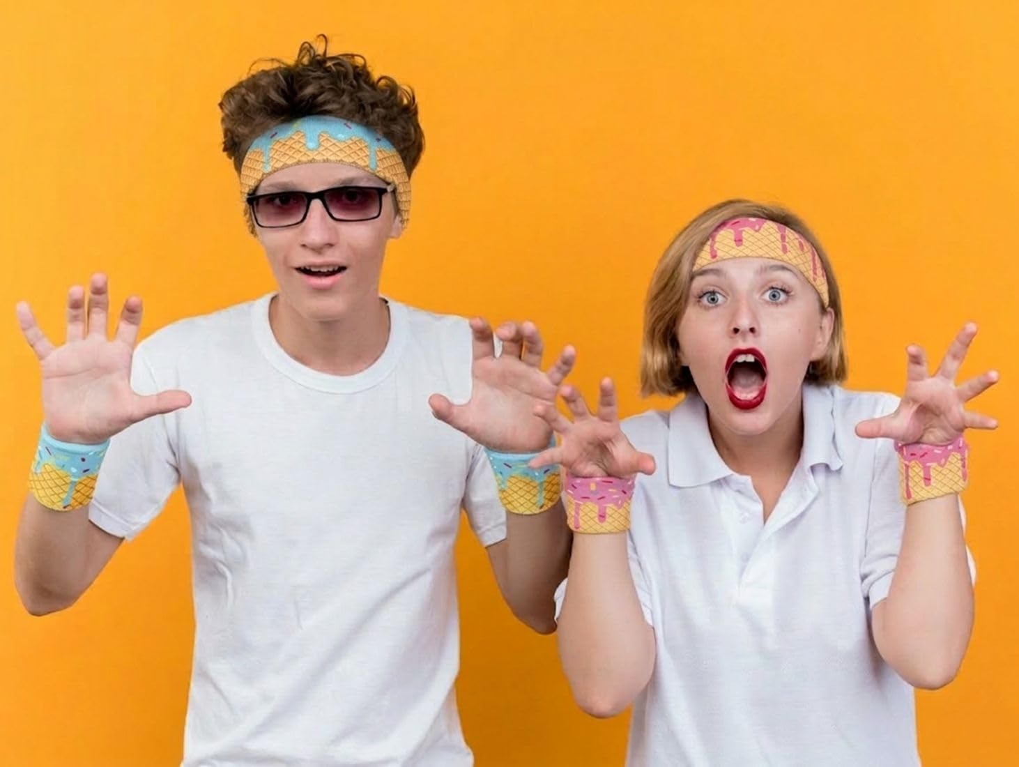 12 PCS Ice Cream Baseball Headband Wristband Elastic Polyester Sweatband