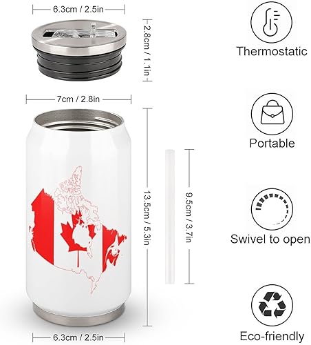 Miniatura 2 de Vaso aislado con la bandera de Canadá con tapa y pajita, taza de café de viaje de acero inoxidable para bebidas frías y calientes