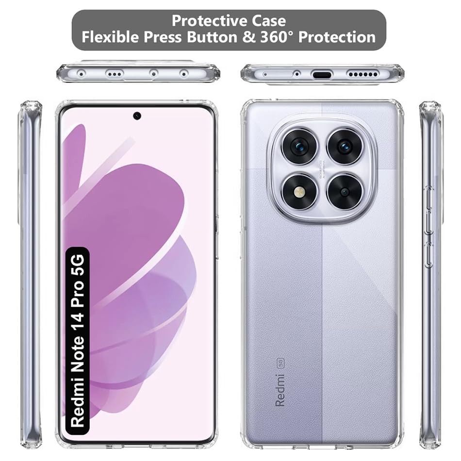 Image of NISHTECH for Redmi Note 14 Pro 5G, Poco X7 5G Premium Transparent Hybrid Soft Slim Dust Proof Back Case Cover Silicone with Camera Protection