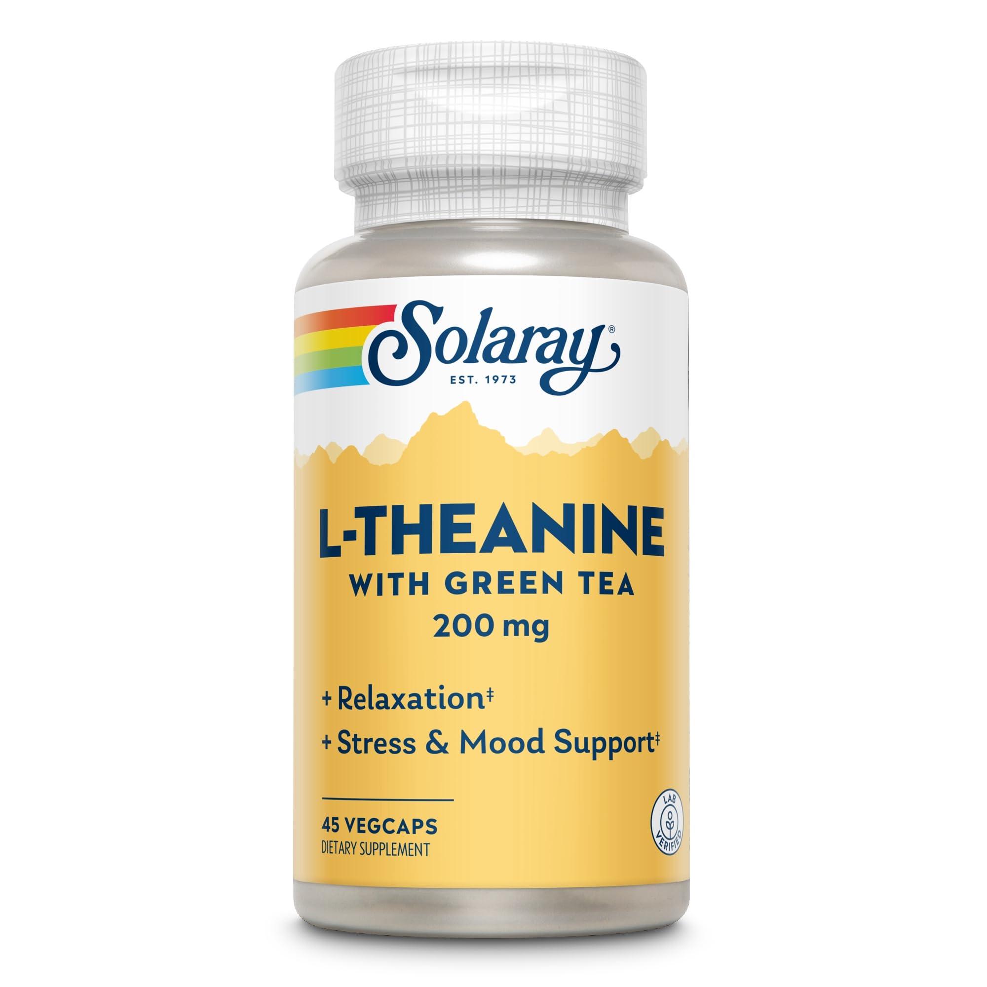 Solaray L-Theanin 200 mg 45 Kapseln Vegan Glutenfrei Laborgeprüft Ohne Gentechnik Aminosäure & Grüntee Nahrungsergänzung