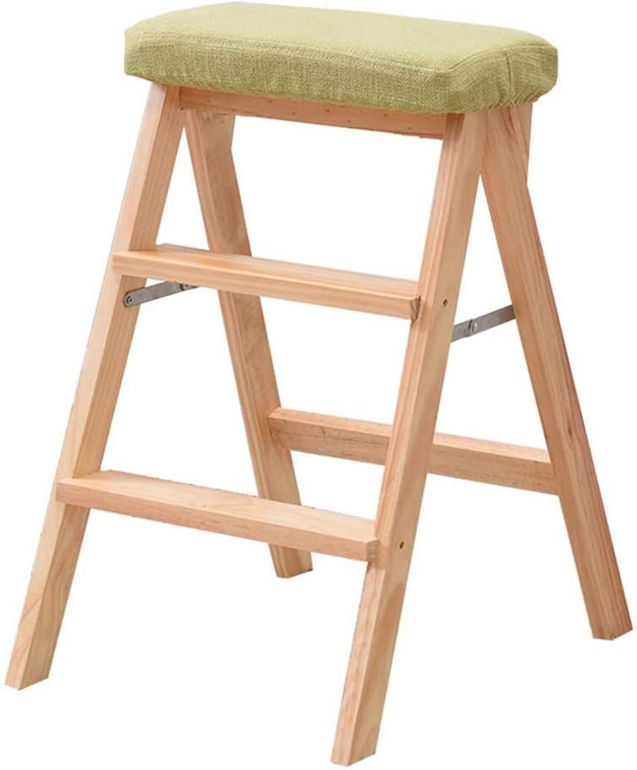 Wooden Step Stool,3 Steps Ladder Stool Portable Folding Step Stool Multifunctional Kitchen Office Stair Chair Height 63cm Heavy Duty (C) (A)