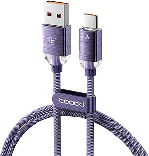 Cabo Toocki Classic USB A para C com Carregamento Rápido - 66W 6A - Compatível com Android, IPhone 15 e MacBook (Roxo, 1 Metro)