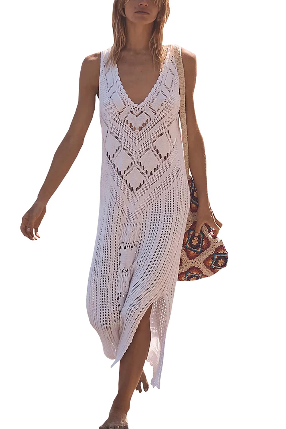YouKD Vestido largo de ganchillo para mujer
