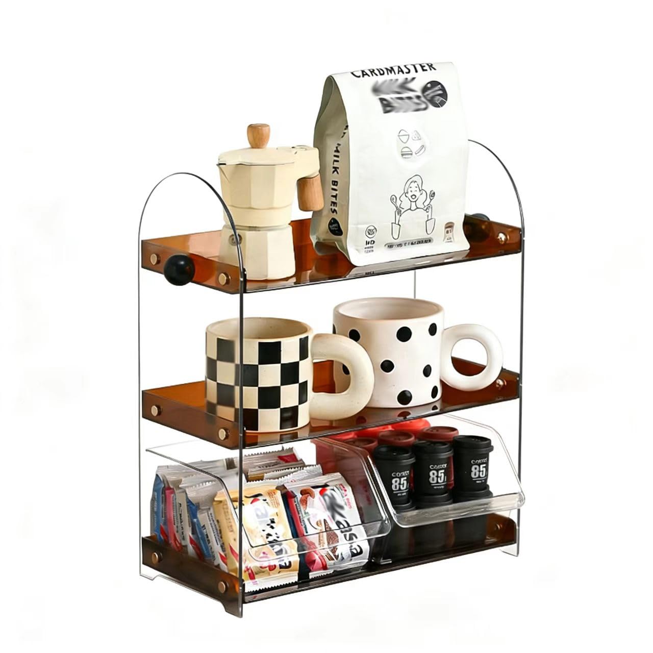 Soporte para tazas de café de 3 niveles, soporte para tazas de encimera, estante de almacenamiento pequeño, estante de almacenamiento para tazas de café, soporte de exhibición para encimera de