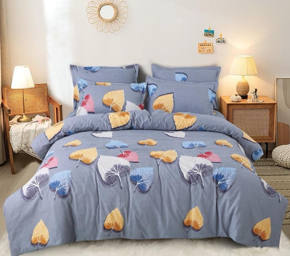 Soft Glace Cotton Elastic Fitted Printed King Size Double Bed Bedsheet with 2 Pillow Cover(72″x78″,Multicolor)