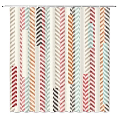 Chui Decor Herringbone Shower Curtain Boho Chevron Arrow Modern Geometric Retro Abstract Colorful Striped Patch Fabric Polyester Bathroom Curtain With Hooks #TOP14