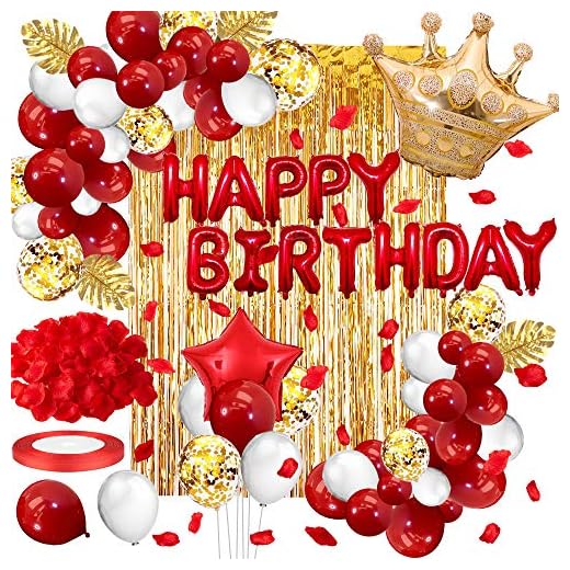 Daypicker Decoración de Fiesta de Cumpleaños en Rojo Oro, Globos Happy Birthday, Globos de Rojo Oro, Globos de látex para Baby Shower Boda Cumpleaños Aniversario Despedida de Soltera Decoracione
