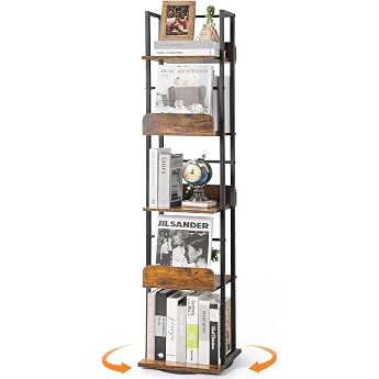VINAEMO Rotating Bookcase, Large Capacity, 5 Tiers, Slim, Compact Bookshelf