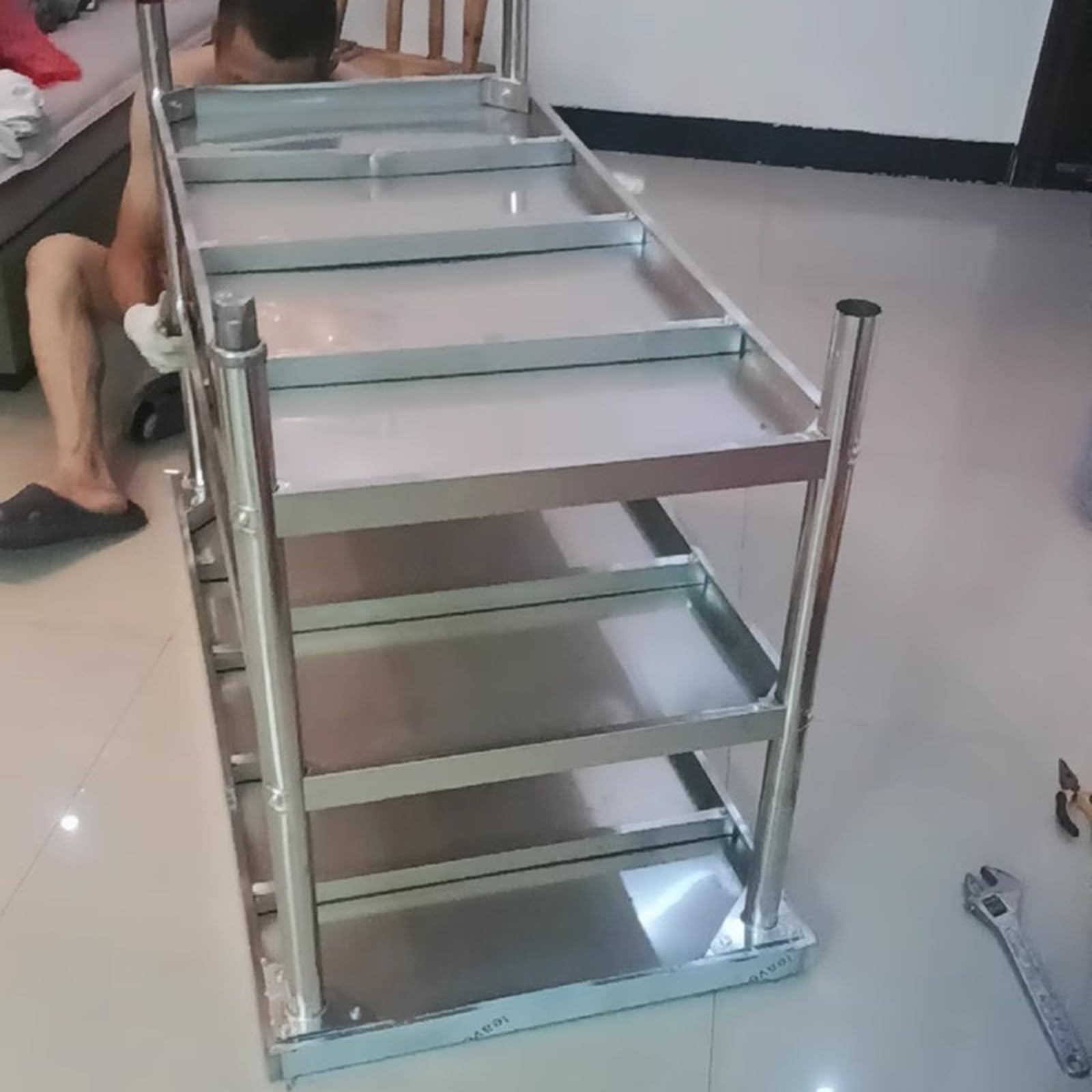 Mesa de Trabajo de Cocina para el hogar con Tres estantes de Almacenamiento, Mesa de preparación de Acero Inoxidable, Mesa de encimera Comercial Multifuncional, Mesa de Metal (80 x 50 x 80 c