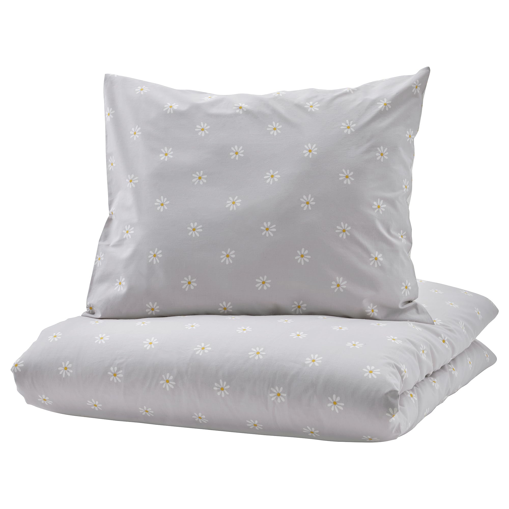Housse de couette NATTSLÄNDA motif floral gris et blanc 150x200 cm avec taie d'oreiller