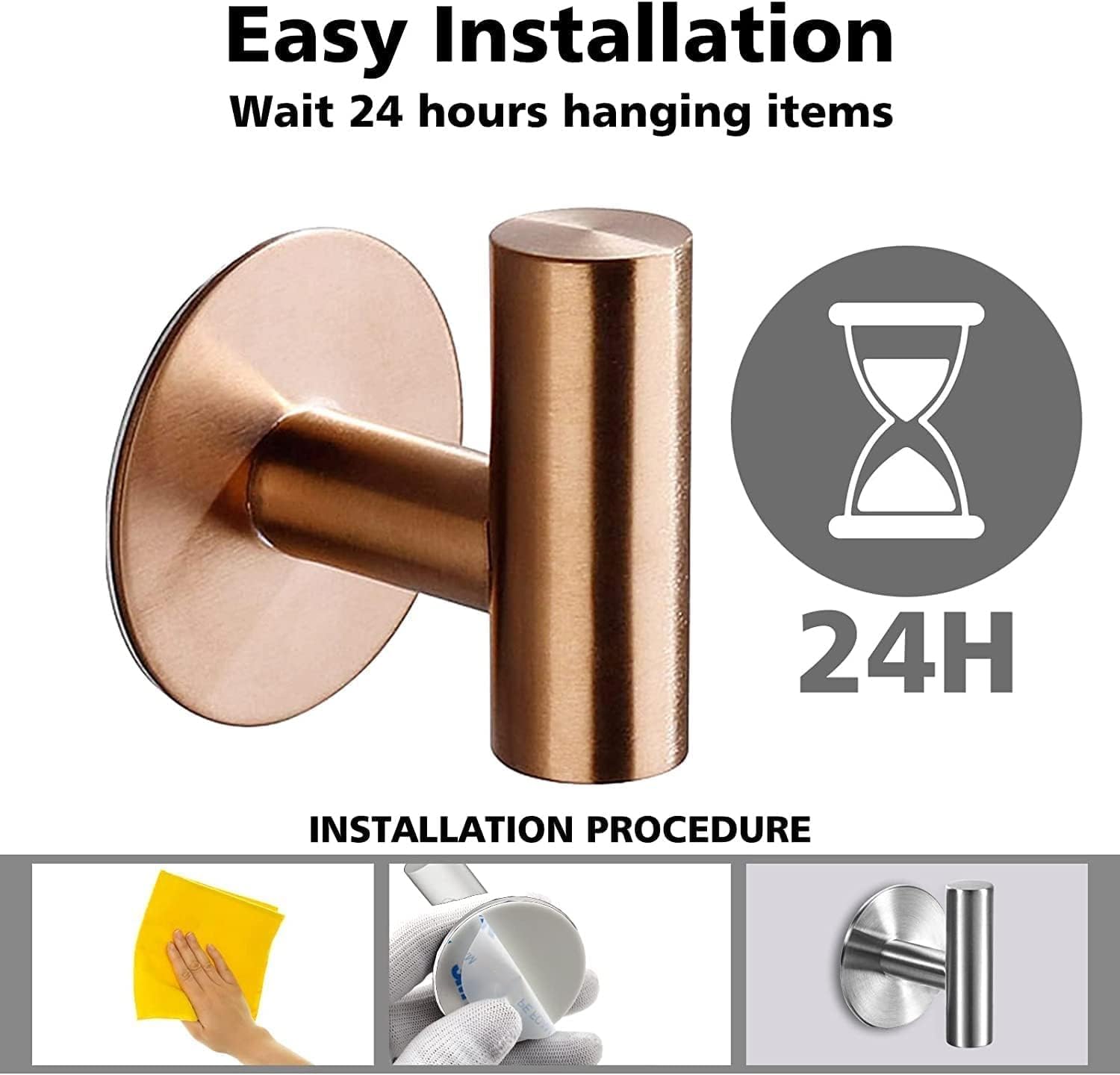 YUET 2 Pcs Bathroom Towel Hook Adhesive,Stick on Metal Coat Hooks Robe Hook SUS 304 Stainless Steel Heavy Duty Door Hanger Towel Robe Clothes Closet Sponges Holder for Bathroom Hotel (Rose Gold)