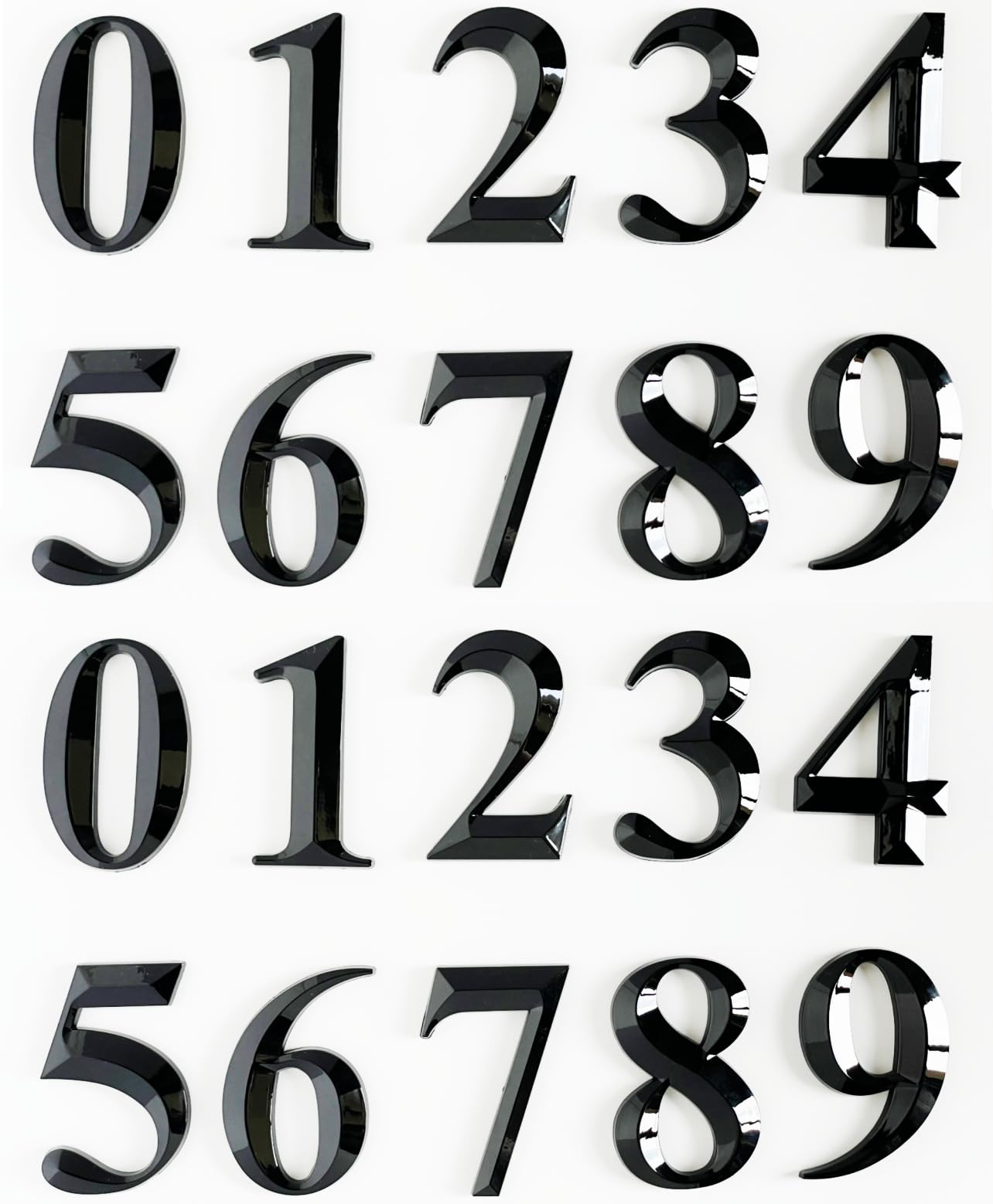 Black Mailbox Numbers, 3D Door Address Sign Number Stickers for Aprtment Office Home Room, Metal Shiny, Suit for Outside or Indoor, Self Adhesive Install, 2-3/4 Inch Hight.