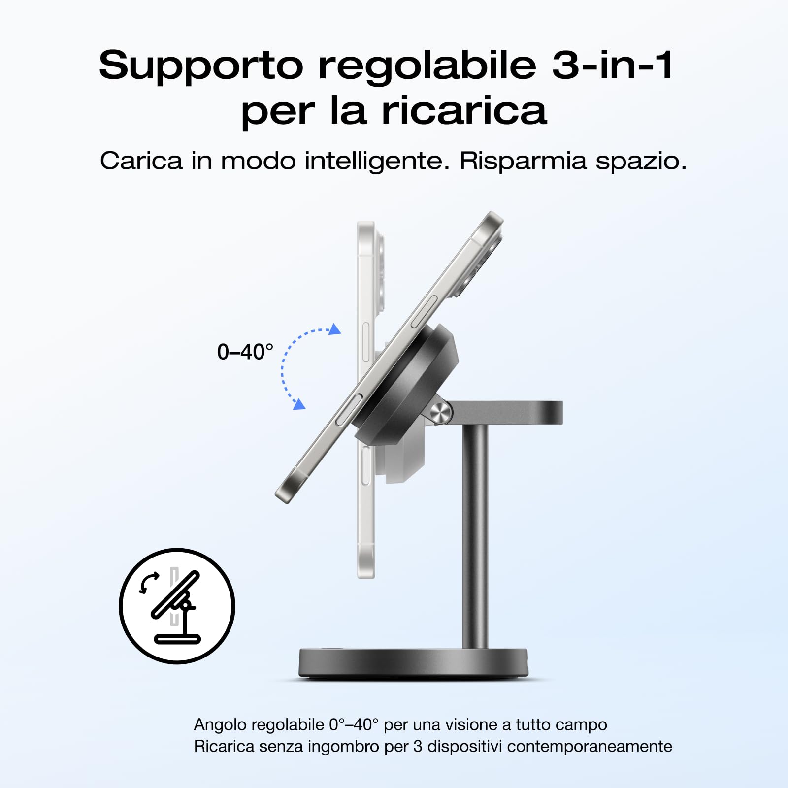 EcoFlow - Stazione di ricarica 3 in 1 Qi2 Magsafe per Apple con supporto regolabile, stazione di ricarica wireless magnetica per iPhone, 15 W, per iPhone 17/16/Series, Apple Watch e AirPods, nero