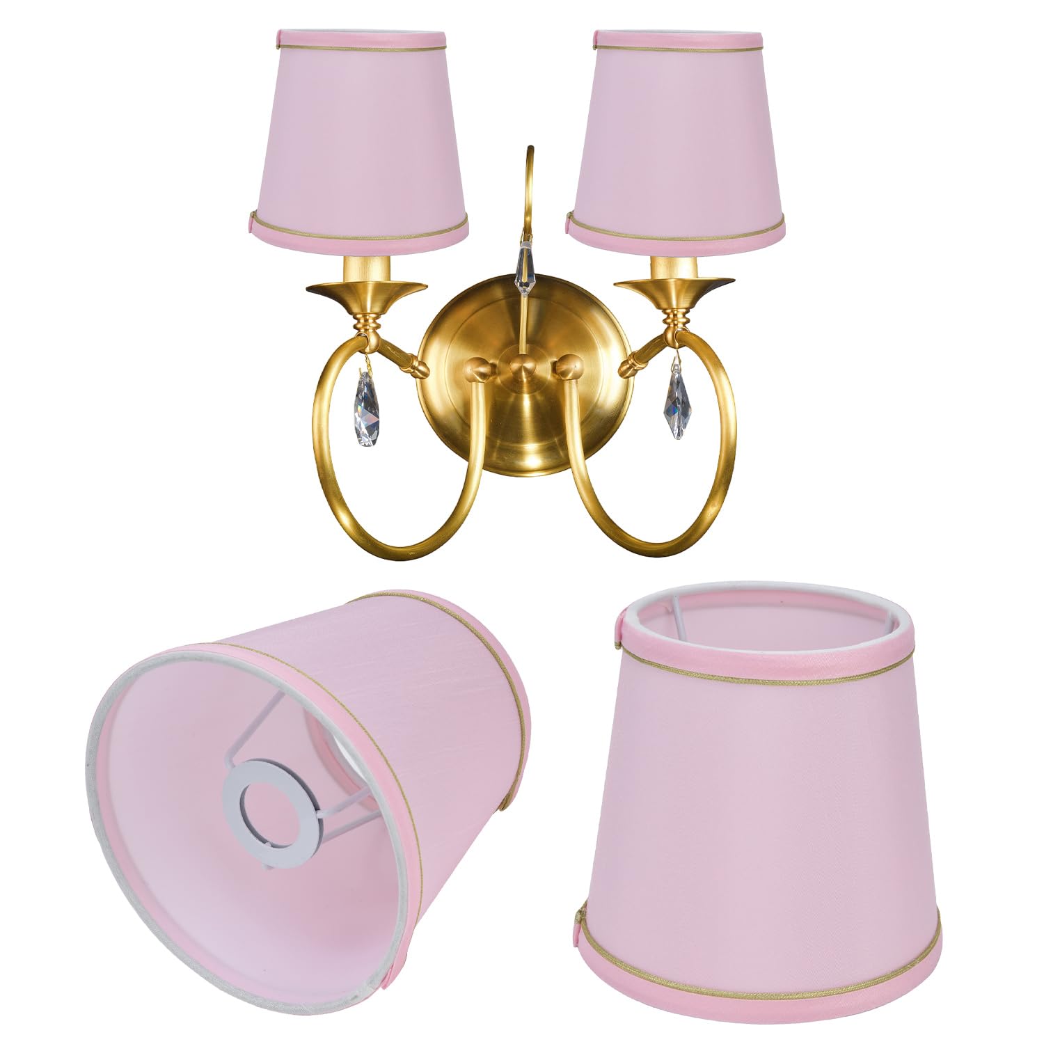 Small Lamp Shade Set of 2, 4.5"x6"x5.5" Pink Empire Lampshades Modern Chandelier Shades for E14 Bulbs, Table Lamps, Floor Lamps