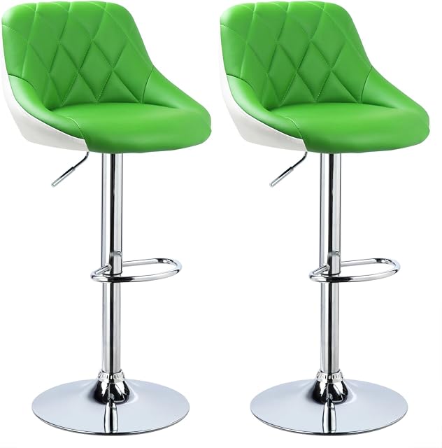WOLTU Bar Stools Green+White Bar Chairs Breakfast Dining Stools for Kitchen Island Counter Bar Stools Set of 2 pcs Leatherette Exterior, Adjustable Swivel Gas Lift, Steel Footrest & Base