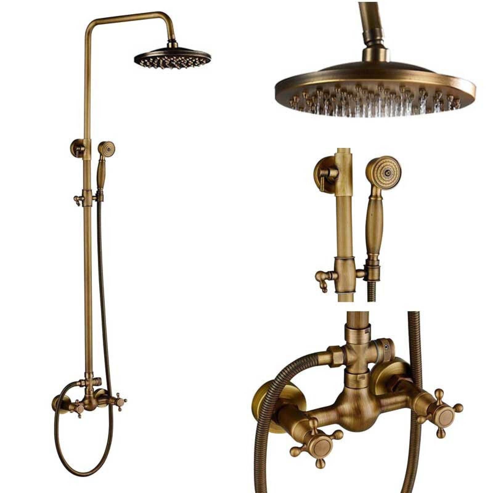 ZQFHSX Shower Faucet Set with Porcelain Knobs and Rotating Spout for Bathroom Installation