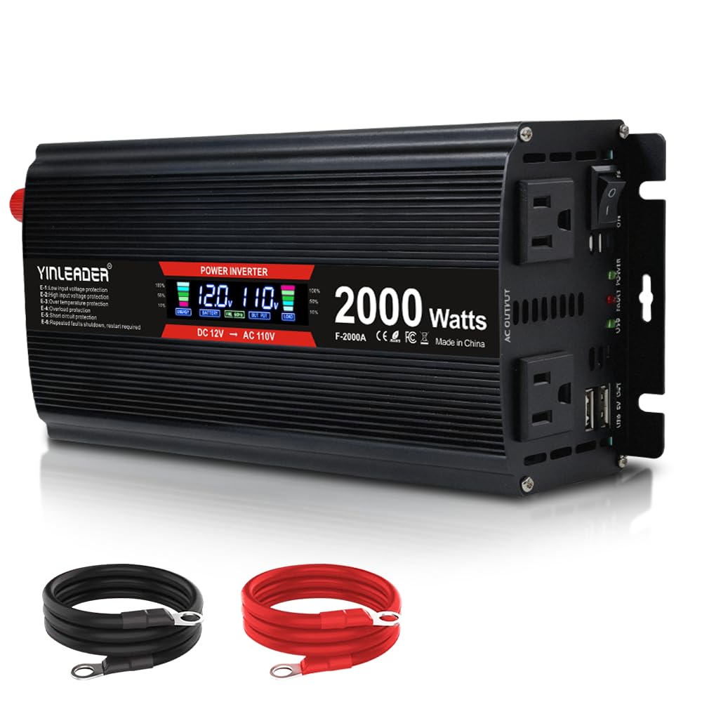 Photo 1 of 2000 watt Inverter 12V to 110V/120V, dc to ac Inverter 2000W with Intelligent LCD Display Dual AC Outlets Dual USB Charging Port for RV Truck Laptop (Black)