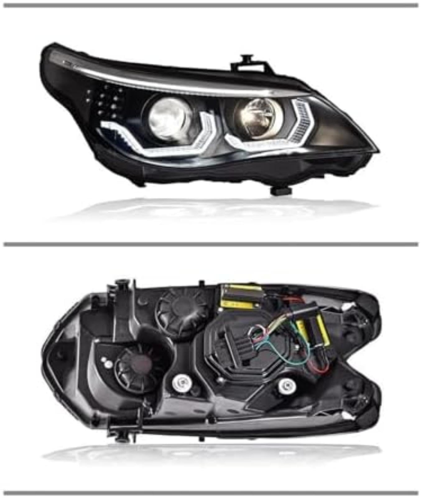 Dla BMW serii 5 E60 2003-2010 montaż reflektorów Drl podwójna wiązka obiektywu kierunkowskaz przednie lampy reflektor światło Lampka kontrolna lusterka bocznego Lampka kontrolna