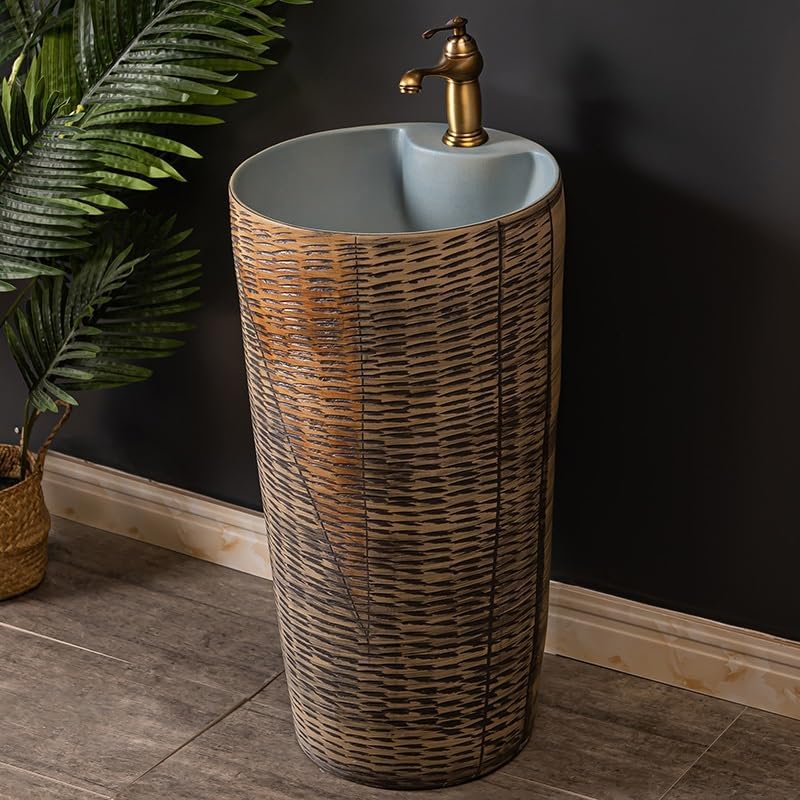 Bathroom Countertop Vessel Sink Home Balcony Column Sink Wash Basin Ceramic Hotel Pedestal Sink Vanity