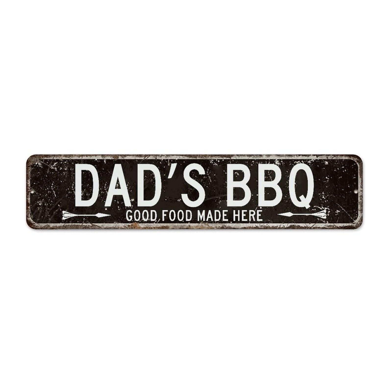 Autravelco Style Dad's Bbq Good Food Made Here 4X18 Inch Metal Signs Outdoor Rustic Entryway Gate Outside Wall Decorations Tin Signs Black Location Aluminum Metal Sign For Home