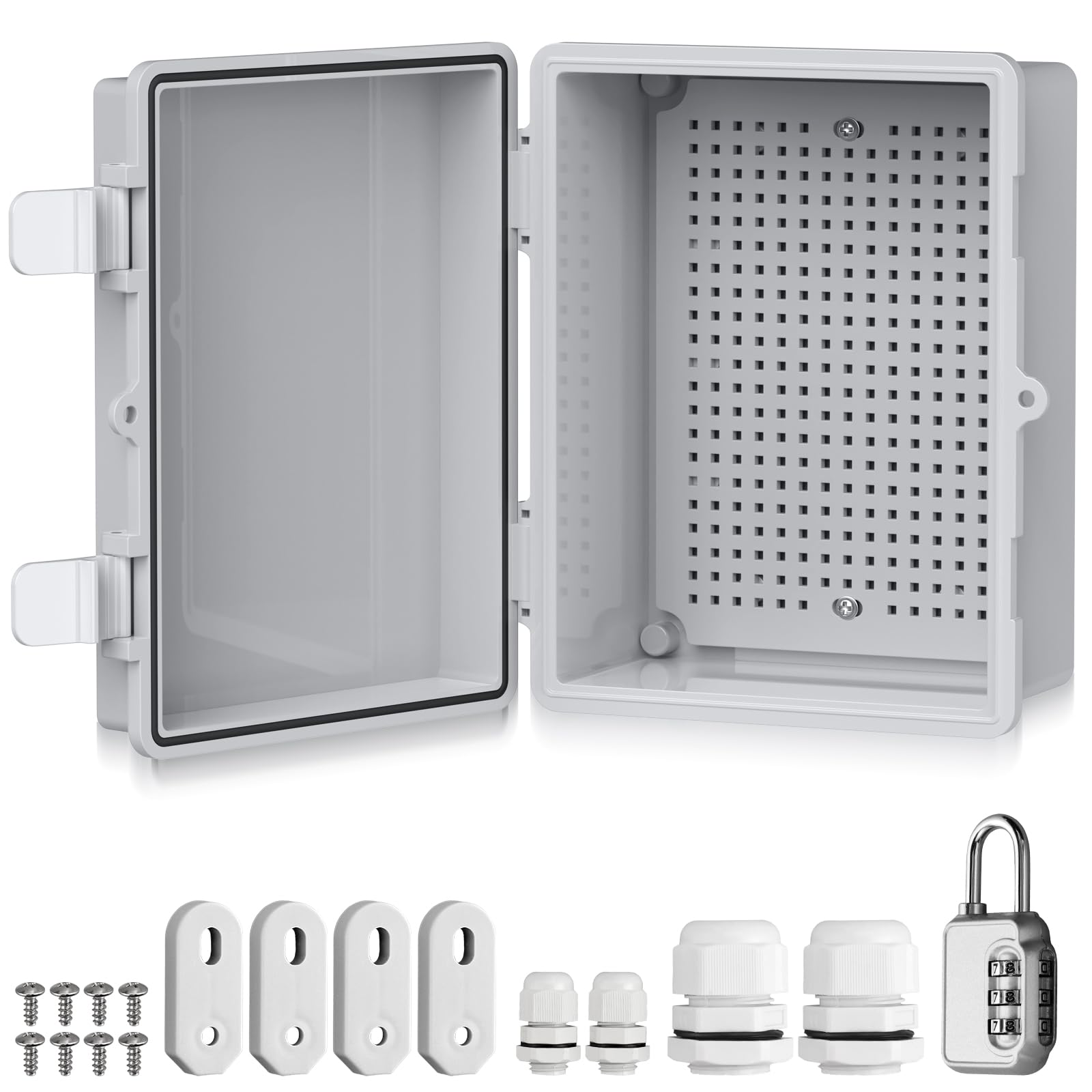 EYPINS Wasserdicht Verteilerkasten IP67, Anschlussdose Wasserdicht ABS Kunststoff Gehäuse außen Steckdosenkasten, Schaltkasten, Stromkasten mit Montagezubehör 22x17x11cm | Grauer Schaltschrank