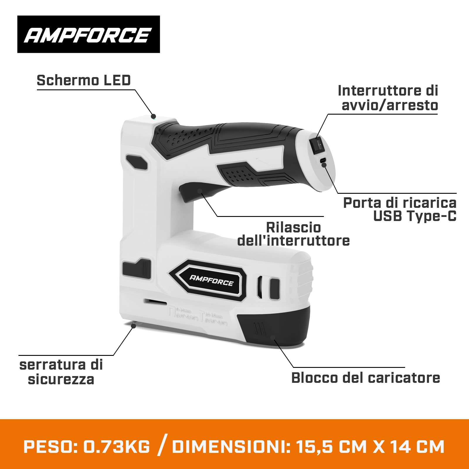 Graffettatrice Elettrica 2-in-1 Wireless 4V a Ioni di Litio con USB-C, Include Graffe e Chiodini per Tappezzeria, Riparazione Mobili, Moquette e Fai-da-Te Casa