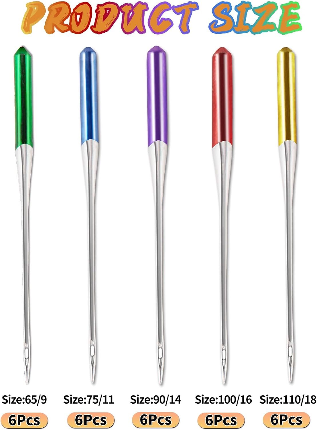 Domthent 30pcs Sewing Machine Needles,Universal Regular Point Sewing Needles,Sewing Machine Accessories for Singer,Brother Sewing Machine,etc.,with Sizes HAX1 65/9,75/11,90/14,100/16,110/18 (30) - Image 2